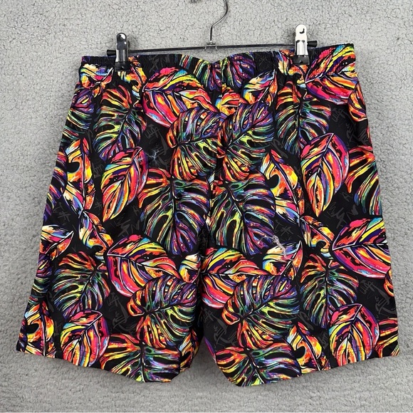 Broken Threads Shorts Small Black Tropical Leaf Print Mens Hawaiian Board Shorts - Picture 3 of 7